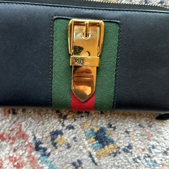 GUCCI Sherry Round Zippy Long Wallet Leather Black Red Authentic MWa0102 - Picture 7 of 9